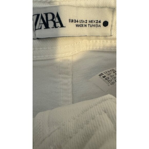 ZARA Size 2 White Wide-Leg Frayed Hem High Waisted Denim Jeans - Picture 3 of 14